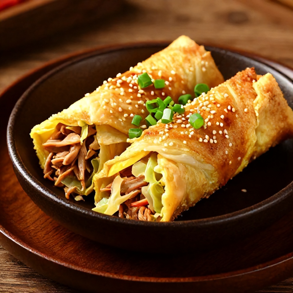 Plated serving of crispy egg roll in a bowl