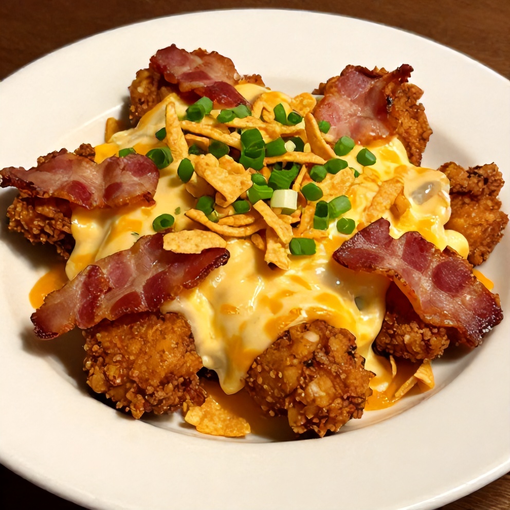 Plated serving of Crock Pot Crack Chicken with green onions and crispy bacon
