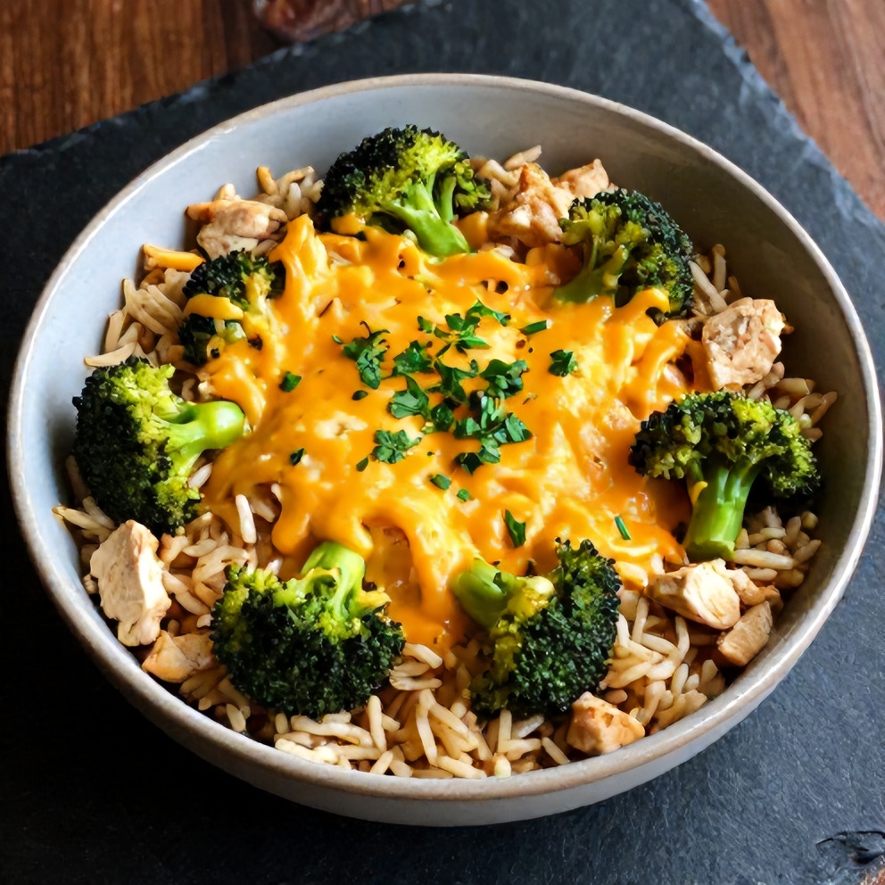 Plated Easy Crockpot Broccoli Cheddar Chicken and Rice Dinner