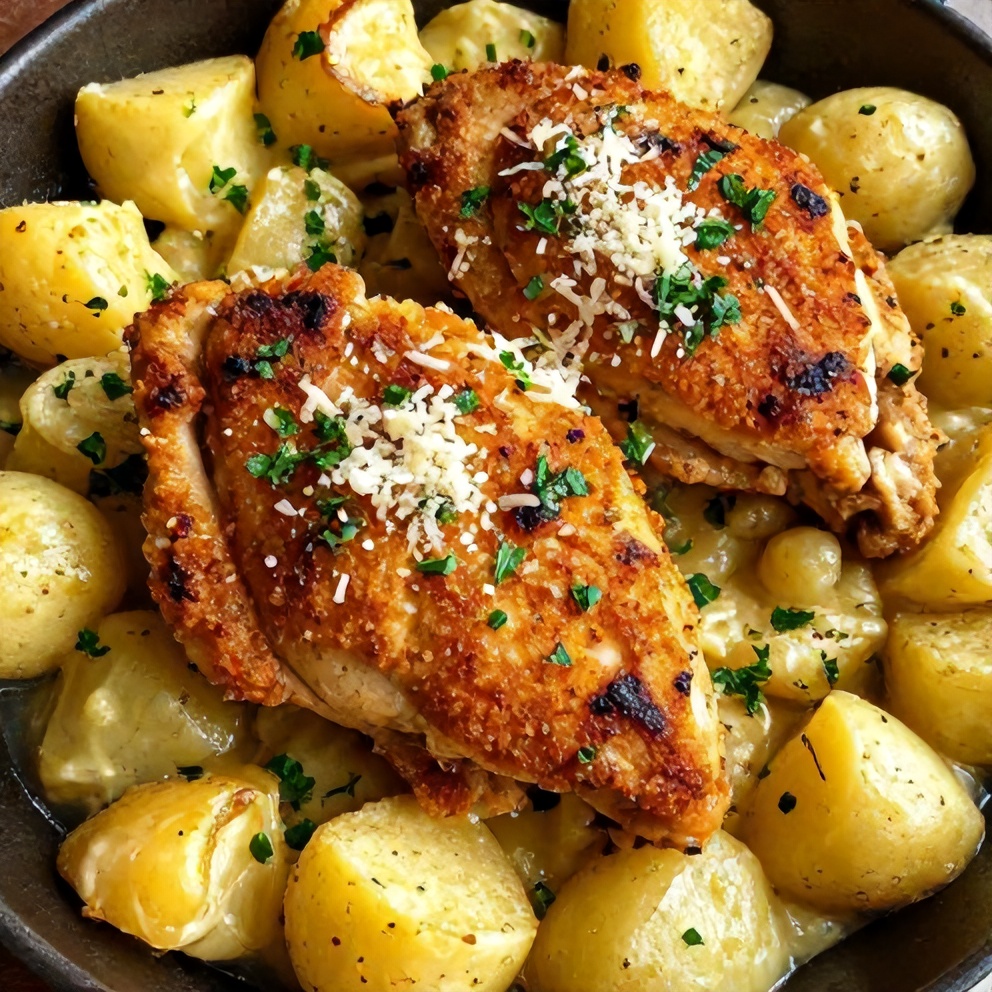 Crockpot Garlic Parmesan Chicken and Potatoes Final Dish