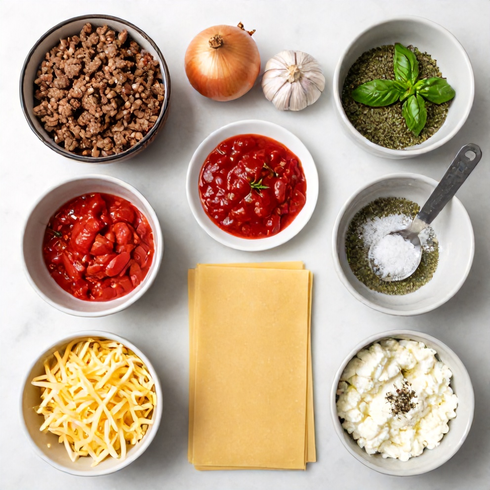 Raw ingredients for Easy Crockpot Lasagna
