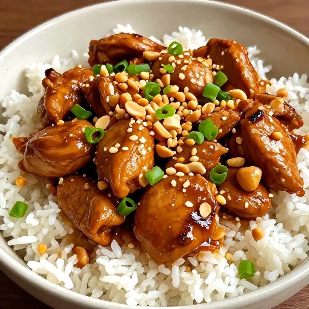 Plated Crockpot Thai Peanut Chicken
