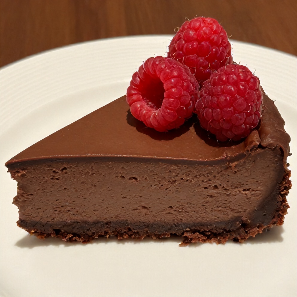 Sliced Dark Chocolate Raspberry Cheesecake