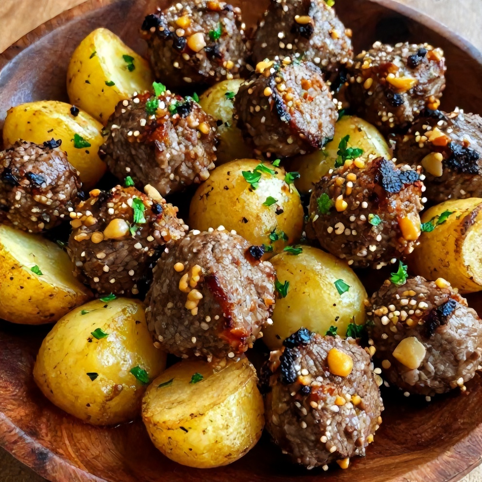 Plated Garlic Butter Steak Bites