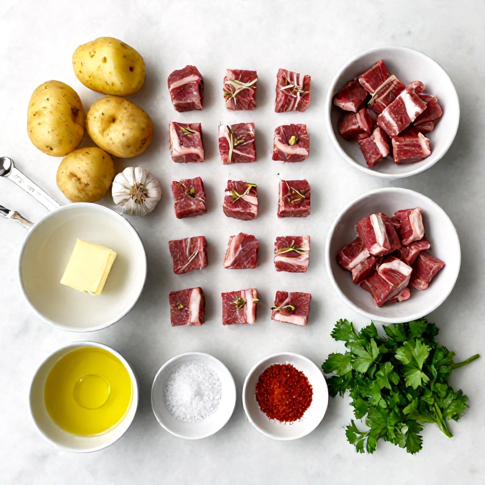 Raw Ingredients for Garlic Butter Steak Bites