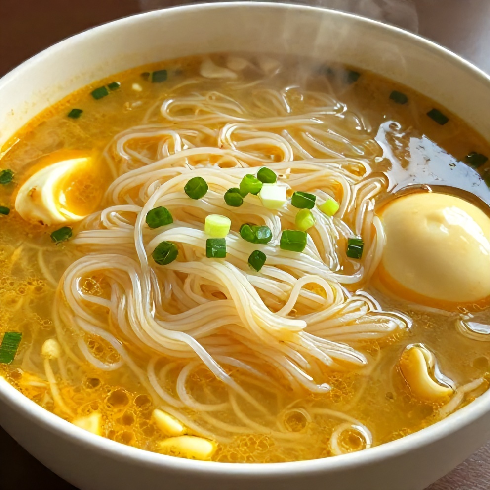Ginger Garlic Broth with Rice Noodles