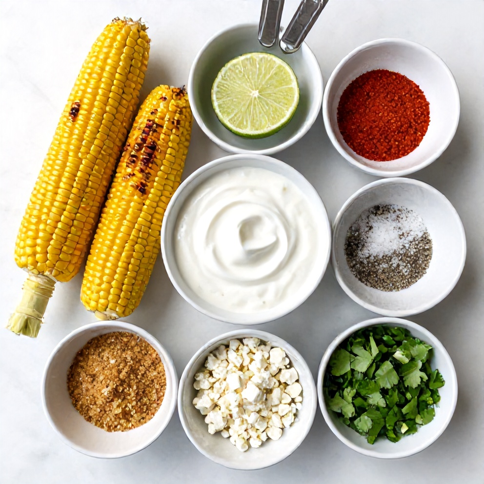 Raw ingredients for grilled corn on the cob with chili lime yogurt sauce