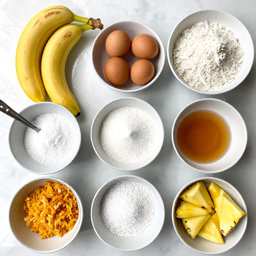 Raw ingredients for Hawaiian Banana Bread