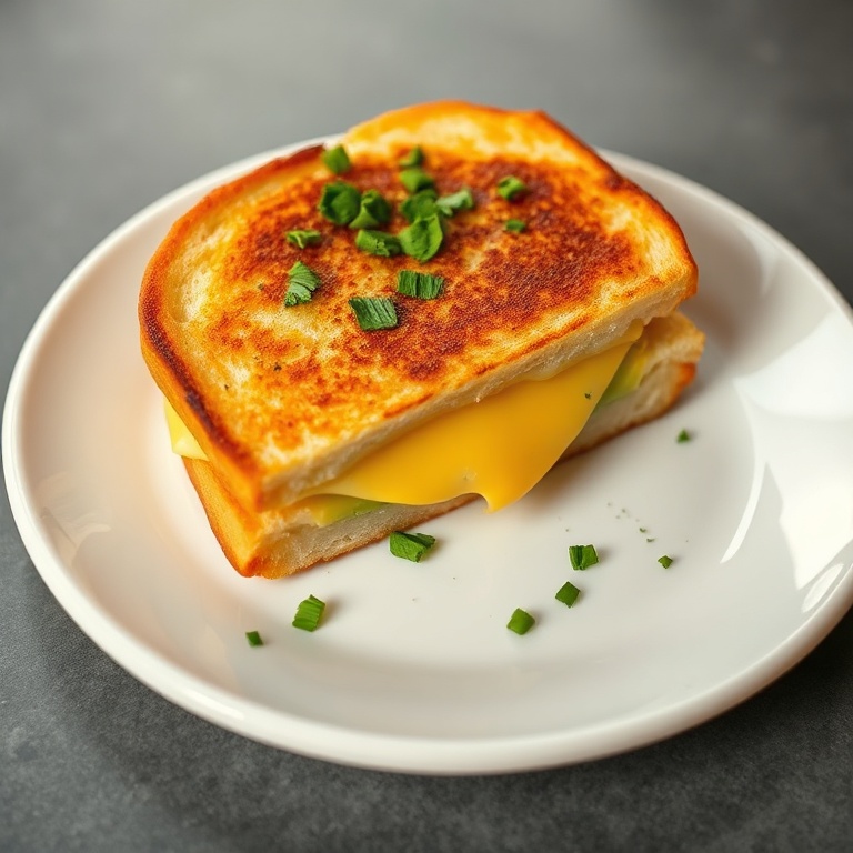 One Hawaiian roll grilled cheese cut in half, melty cheddar oozing out, on a white plate and garnished with chopped parsley.