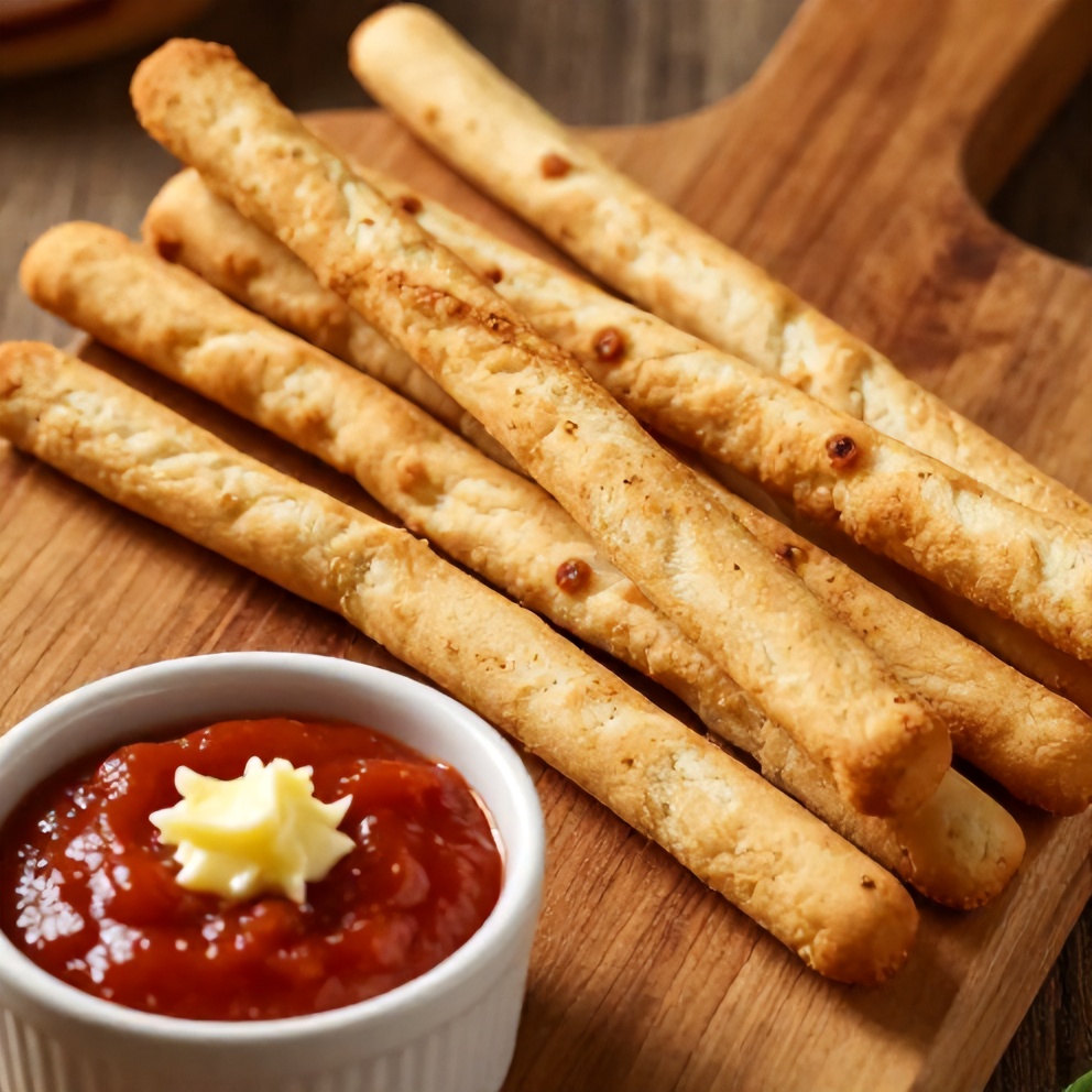 Plated serving of crispy Olive Garden-style breadsticks