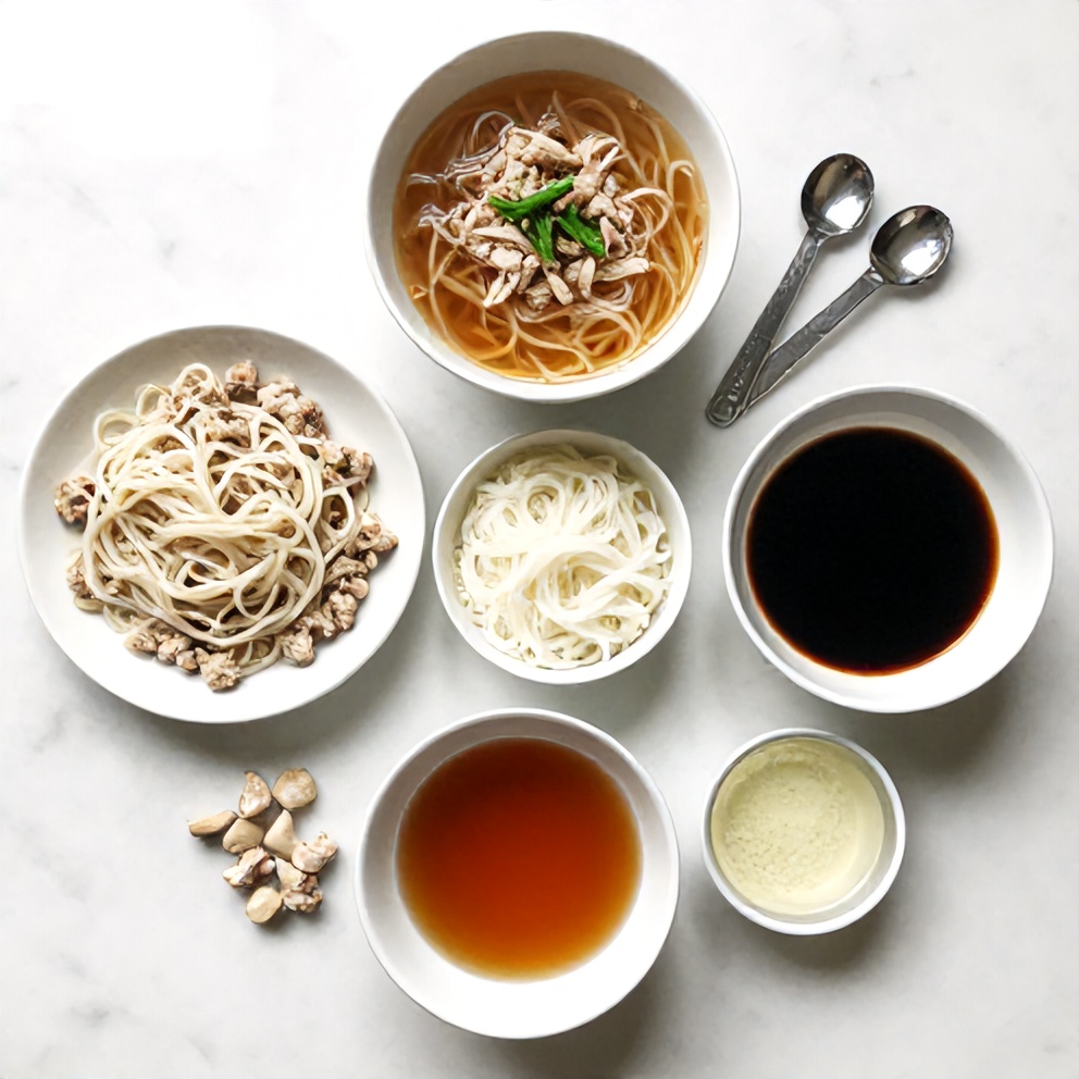 Ingredients for Easy Hot and Sour Noodle Soup with Pork Topping