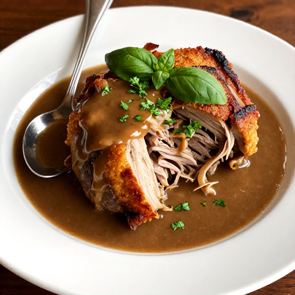Plated Italian Pot Roast with fresh herbs