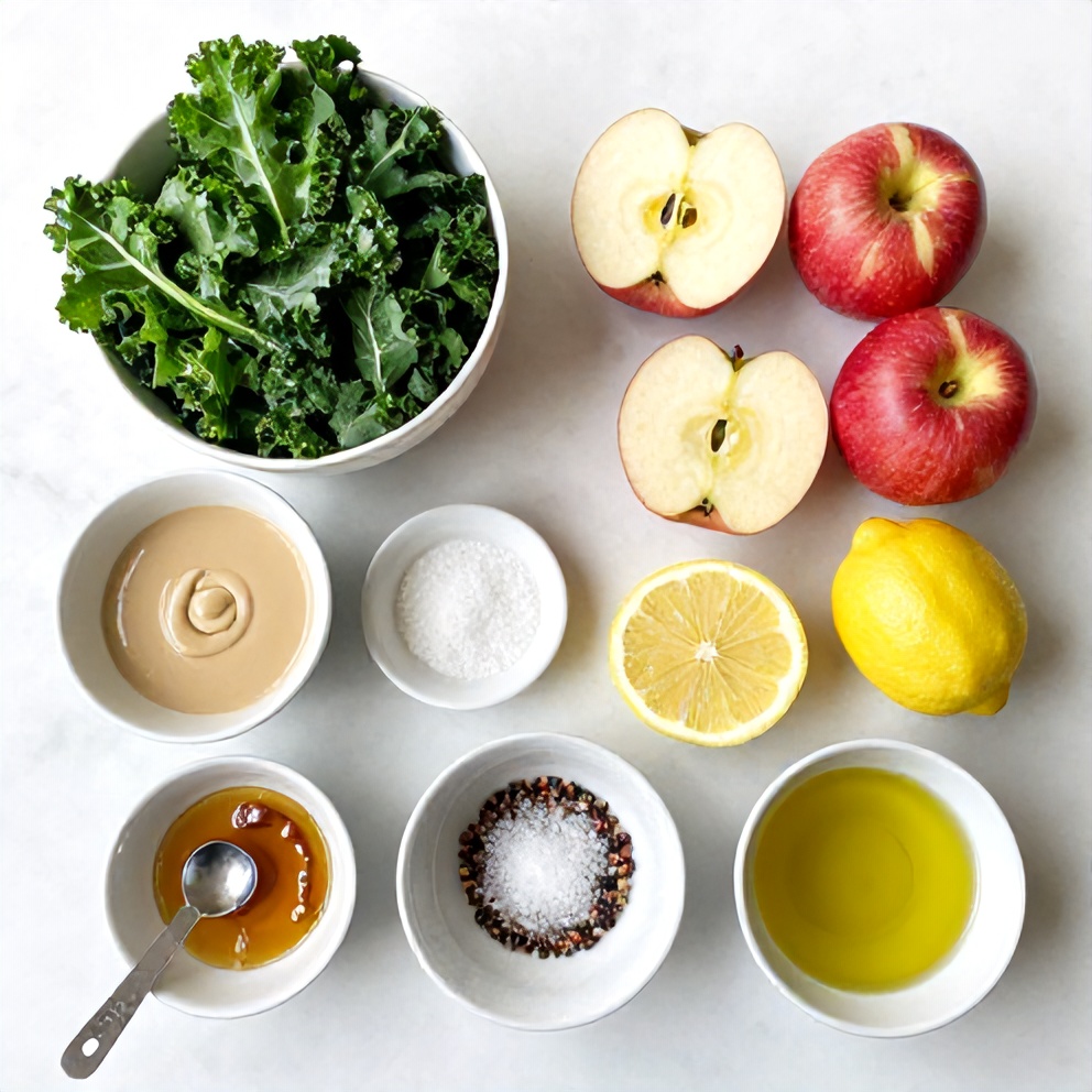Raw ingredients for kale apple salad
