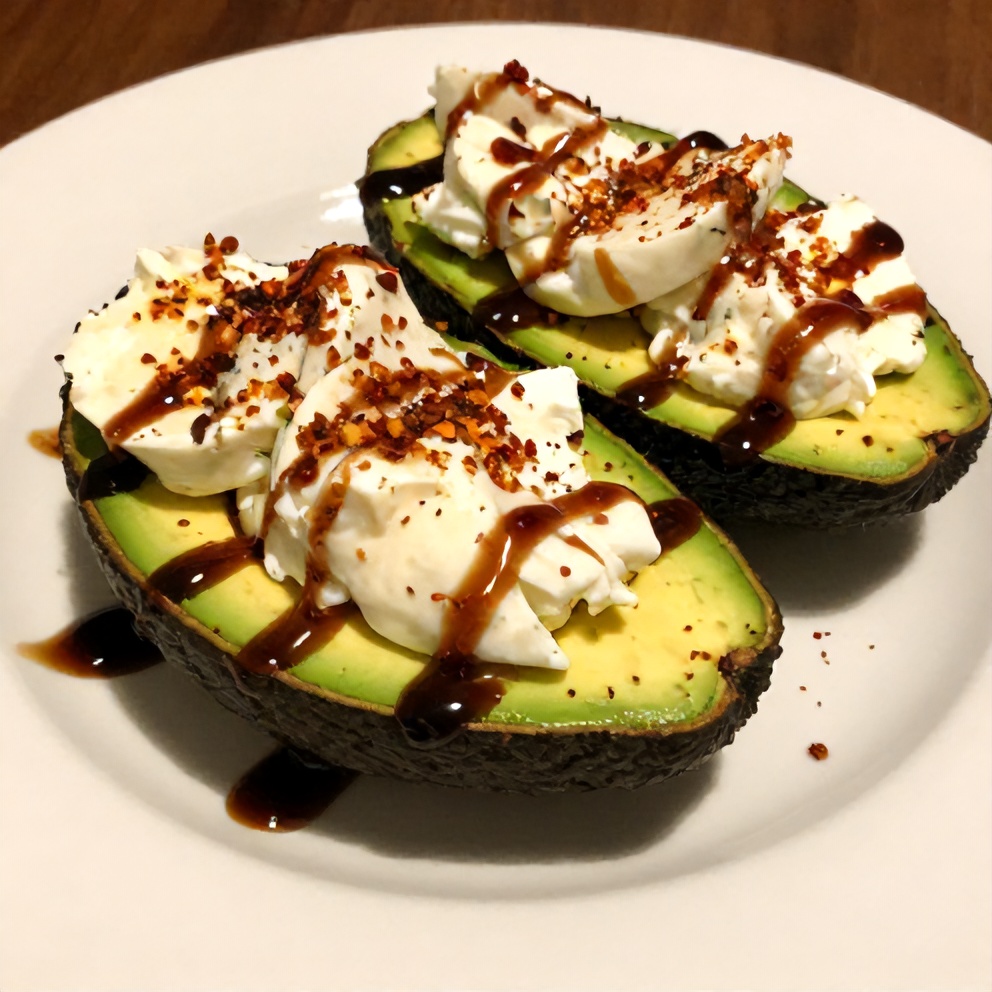 Plated Keto Caprese Stuffed Avocado Bites on a white plate