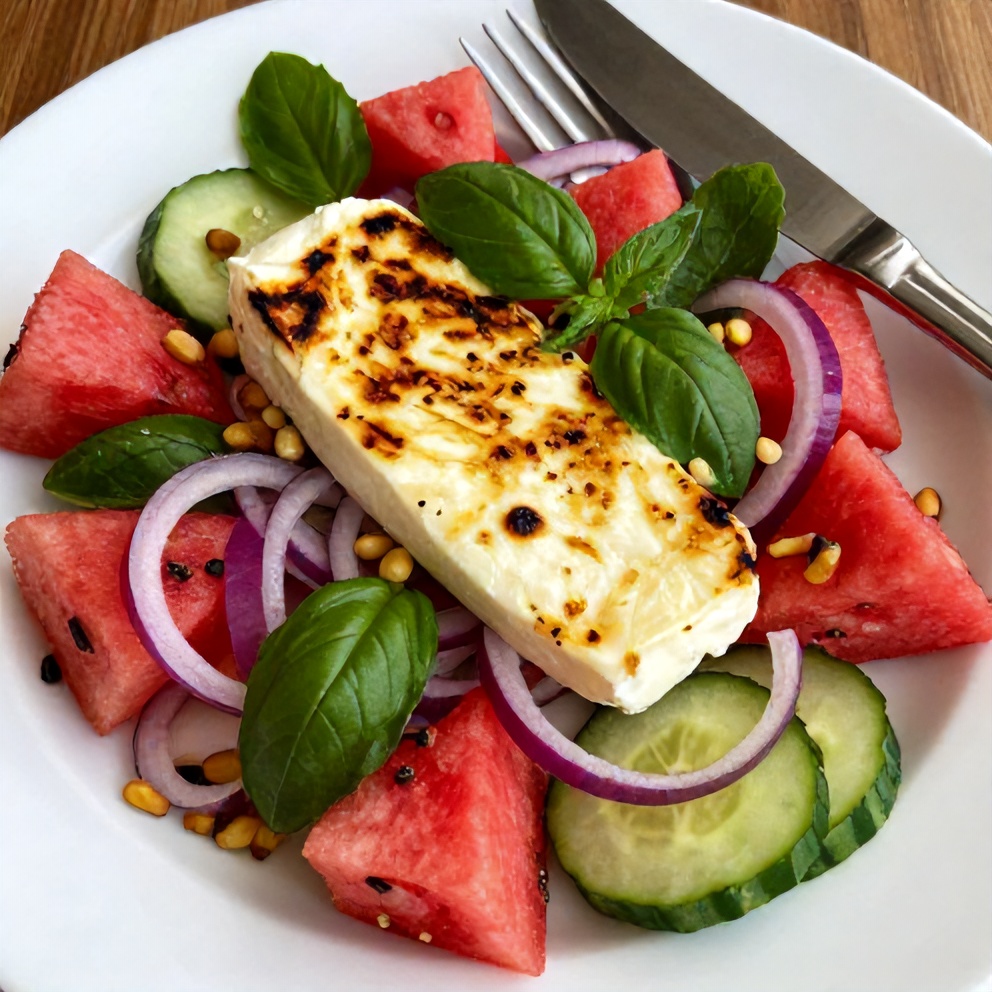 Plated Keto Halloumi Watermelon Salad