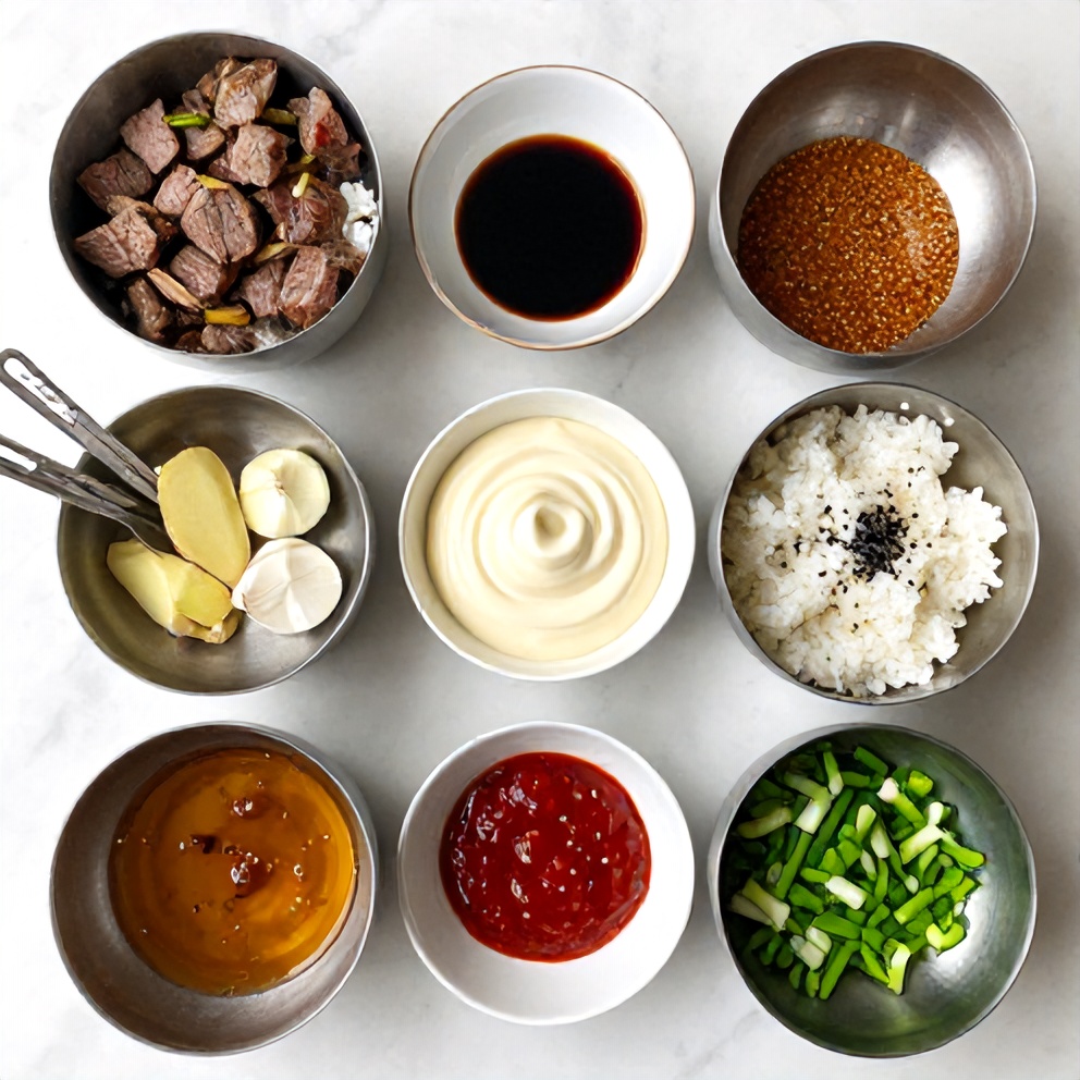 Ingredients for Korean BBQ Steak Rice Bowls