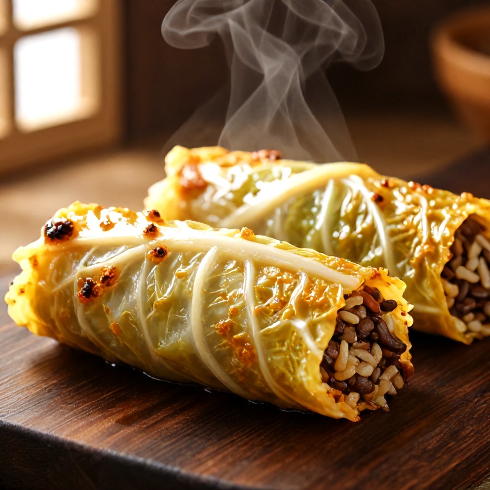 easy lentil and rice stuffed cabbage rolls