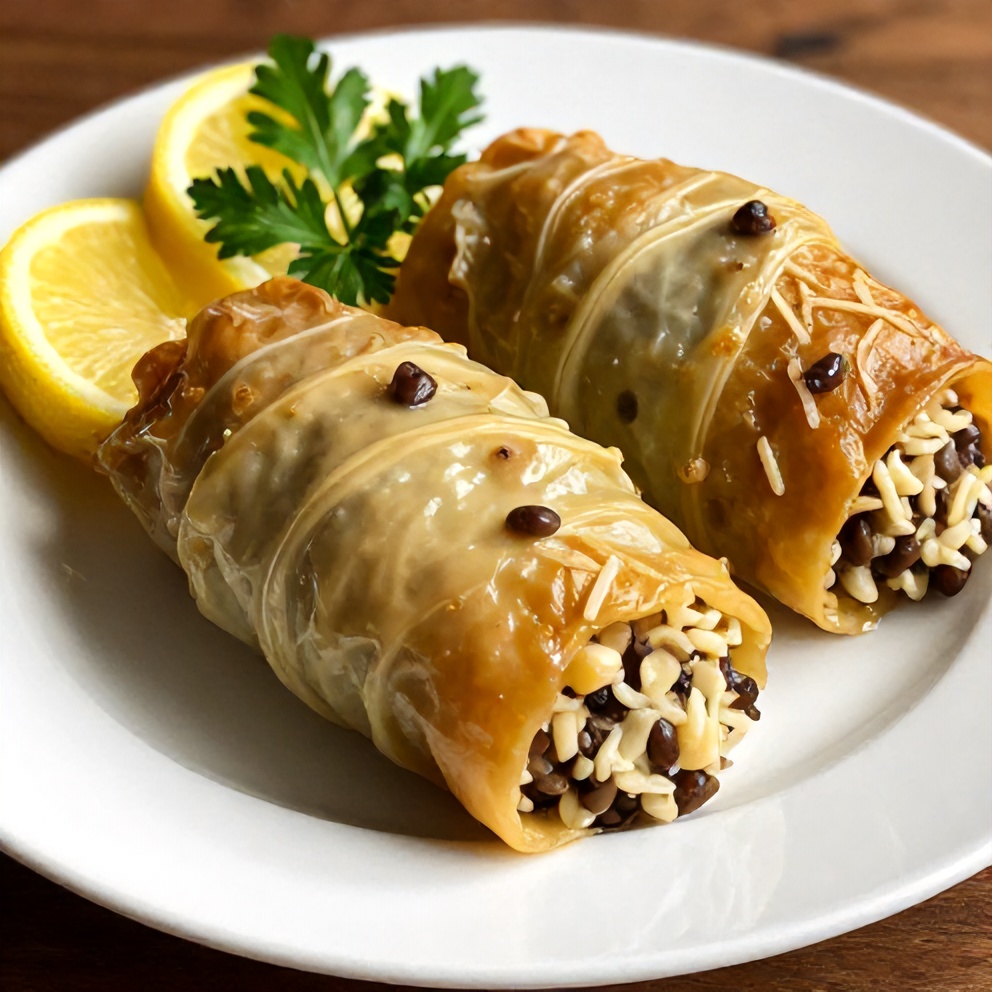 Plated Lentil and Rice Stuffed Cabbage Rolls