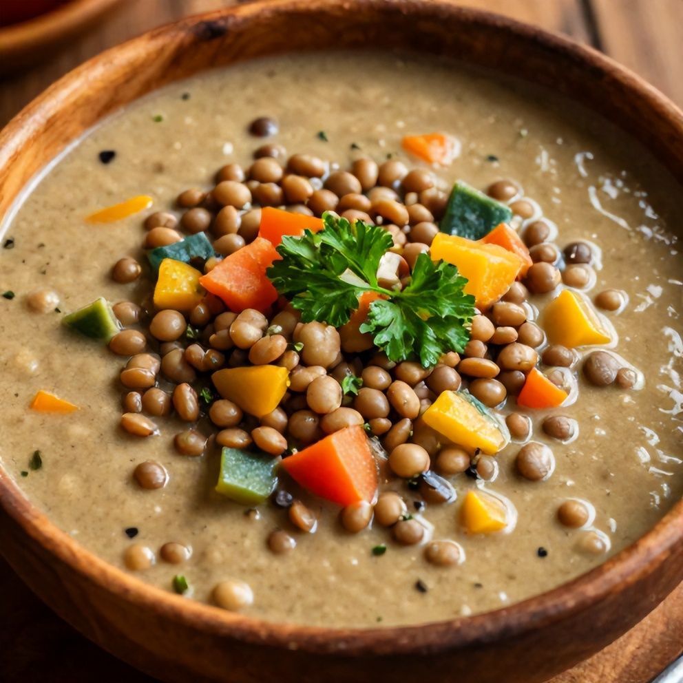 Lentil and Vegetable Soup Served