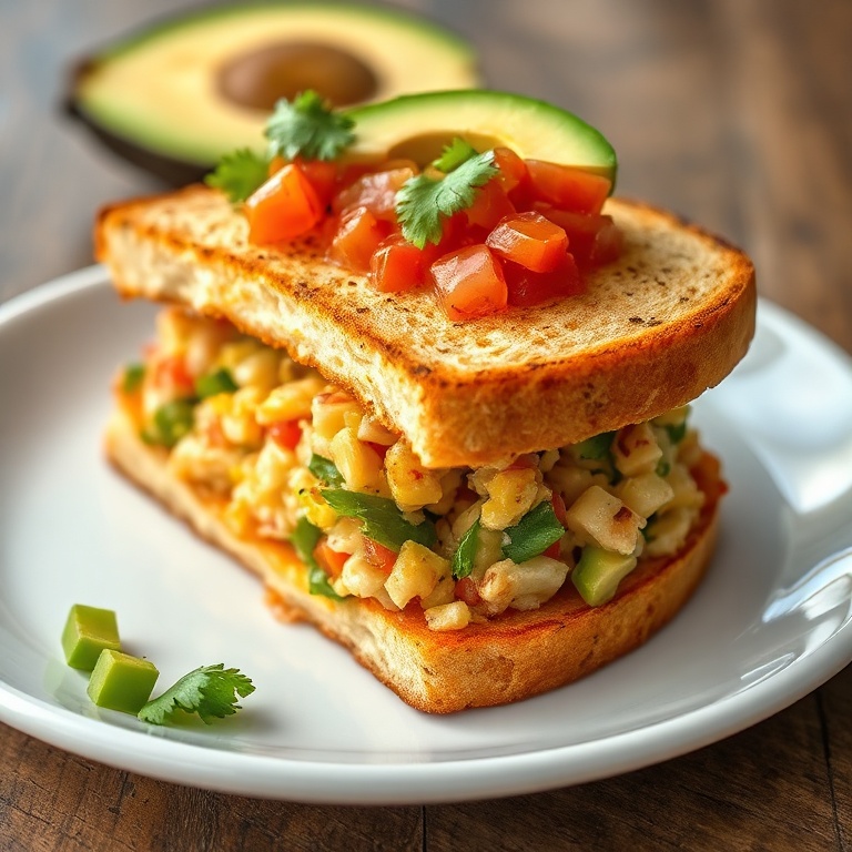 Perfectly sliced Mexican Chopped Cheese Sandwich with fresh toppings