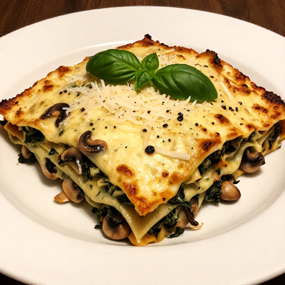 Plated Mushroom Spinach Lasagna