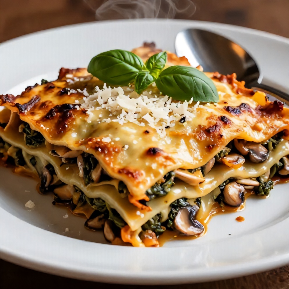 Mushroom Spinach Lasagna Slice