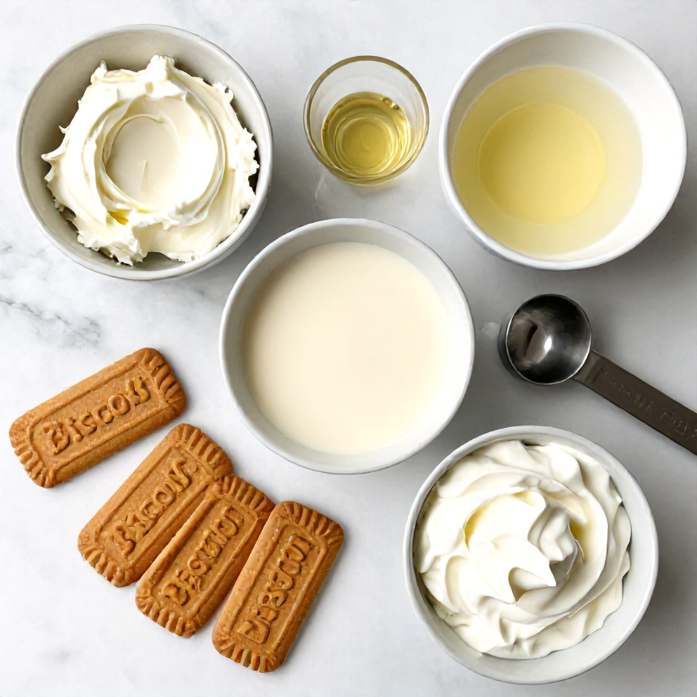 Biscoff cookies, cream cheese, and other ingredients for Biscoff Cheesecake Cups