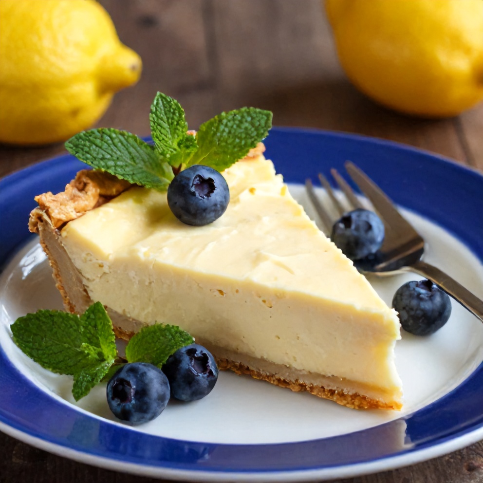 Sliced Easy No Bake Lemon Pie on a dessert plate