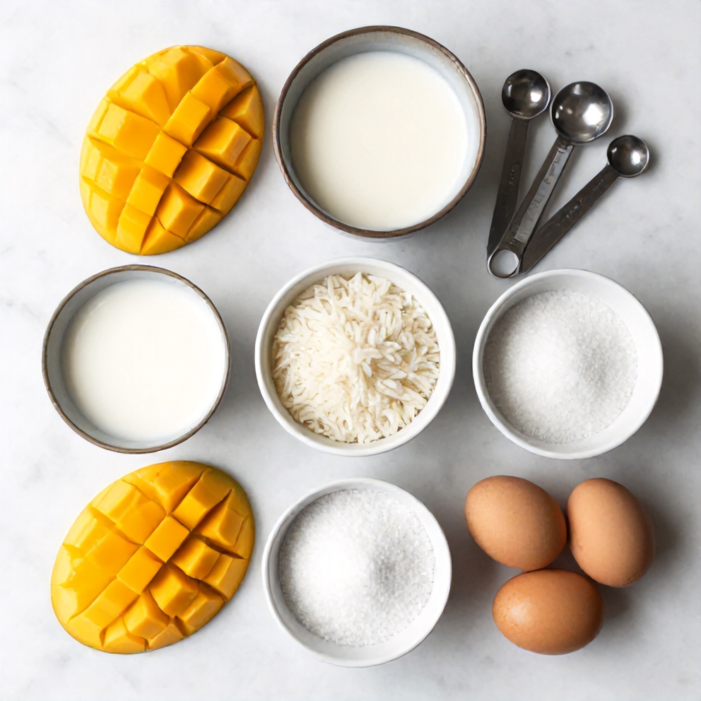 Raw Ingredients for No-Bake Mango Coconut Rice Pudding