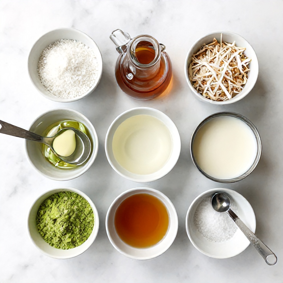 Raw ingredients for No-Bake Matcha Coconut Cream Tart