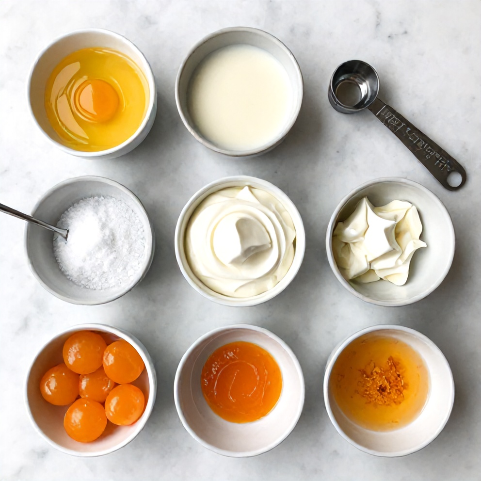 Raw ingredients for No Bake Orange Creamsicle Truffles arranged in a flat lay