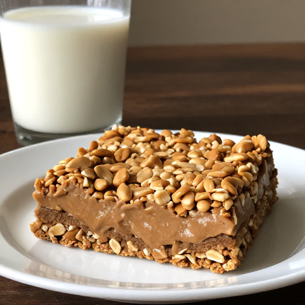 No-Bake Peanut Butter Oat Bars on a plate with a glass of milk