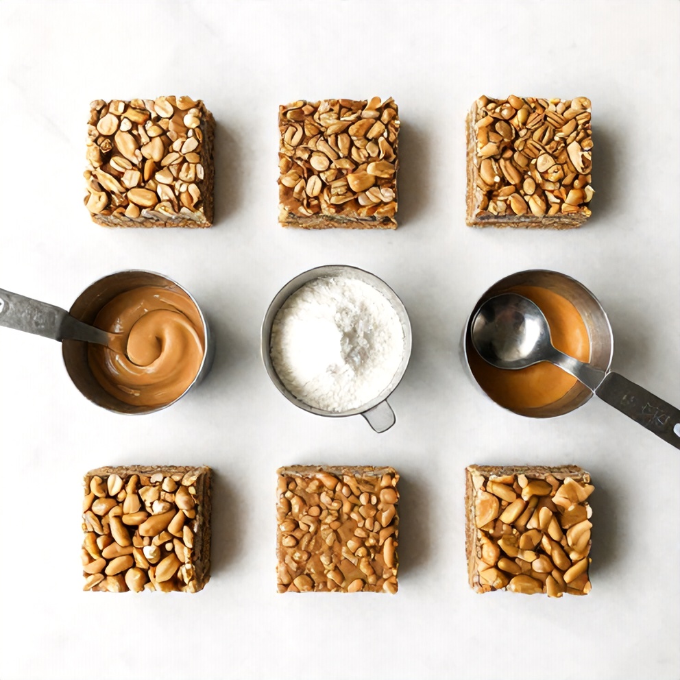 Ingredients for No-Bake Peanut Butter Oat Bars laid out on a marble counter
