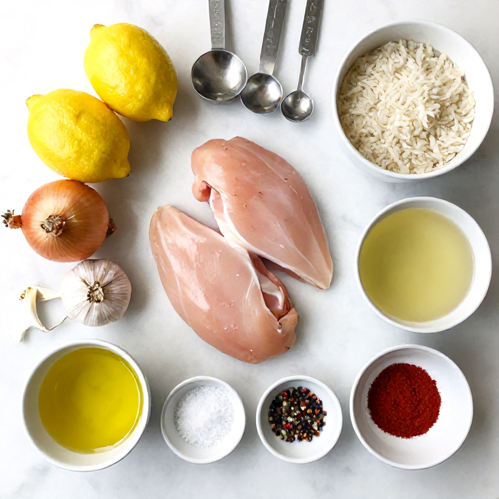 Raw Ingredients for Easy One-Pan Lemon Chicken and Rice