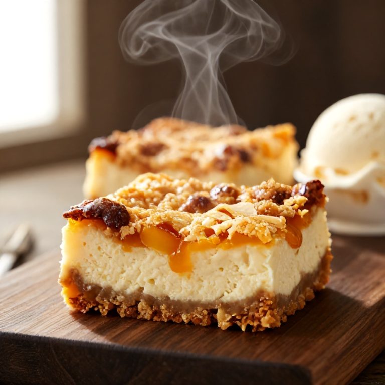 Easy Peach Cobbler Cheesecake Bars