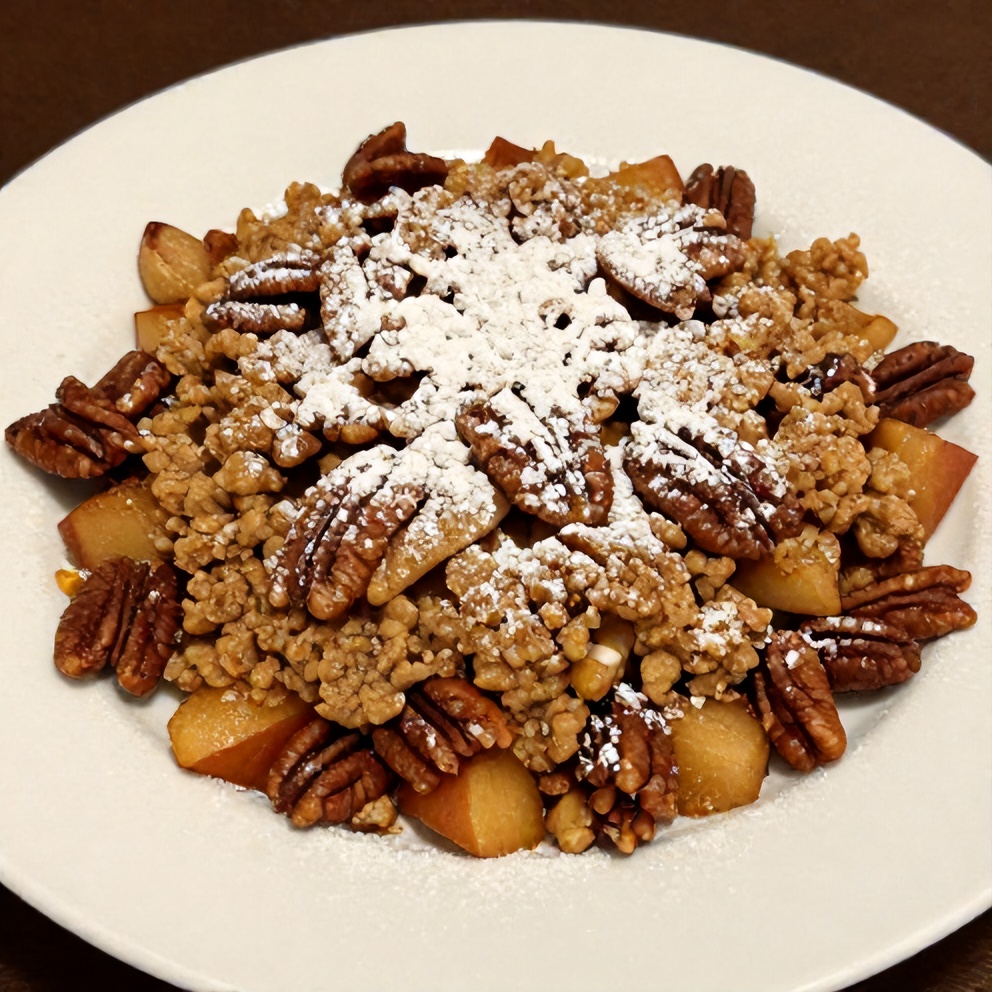 Pecan Apple Crisp Coffee Cake sliced on a plate