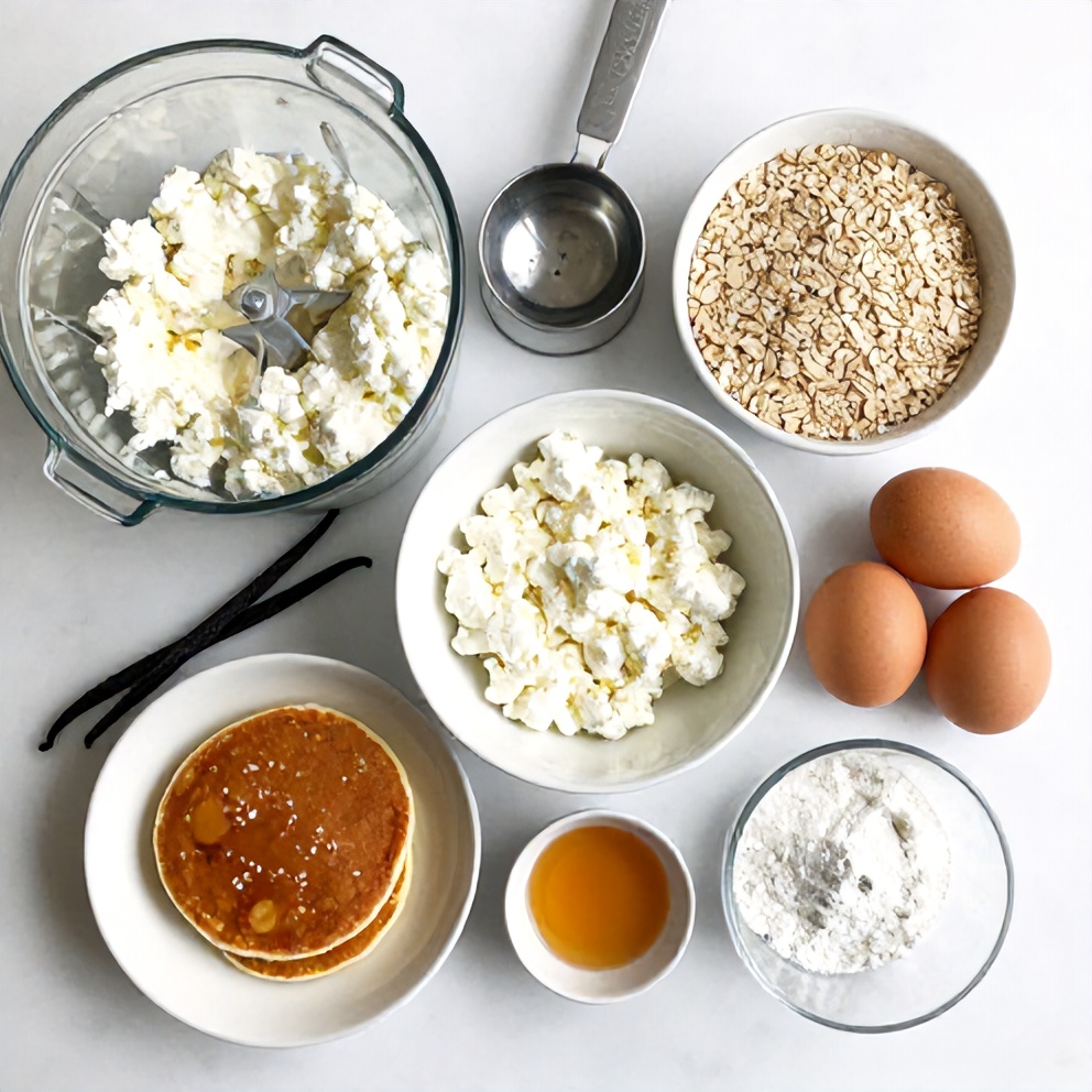 Raw ingredients for protein pancakes with cottage cheese and oats