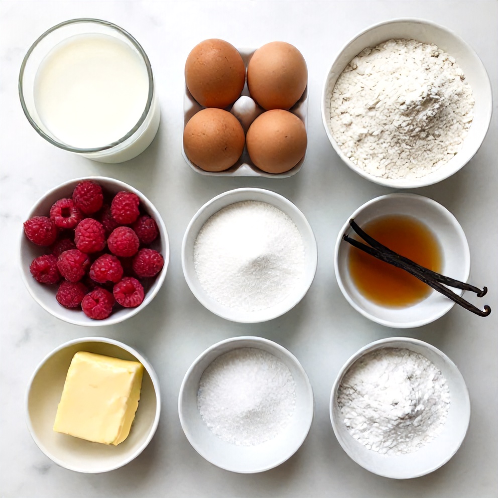 Raw ingredients for Easy Raspberry Vanilla Cream Crepes