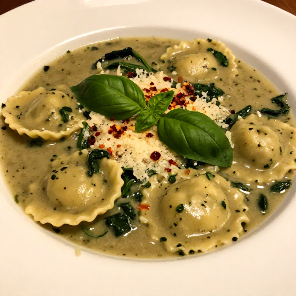 Easy Ravioli Soup with Spinach and Parmesan