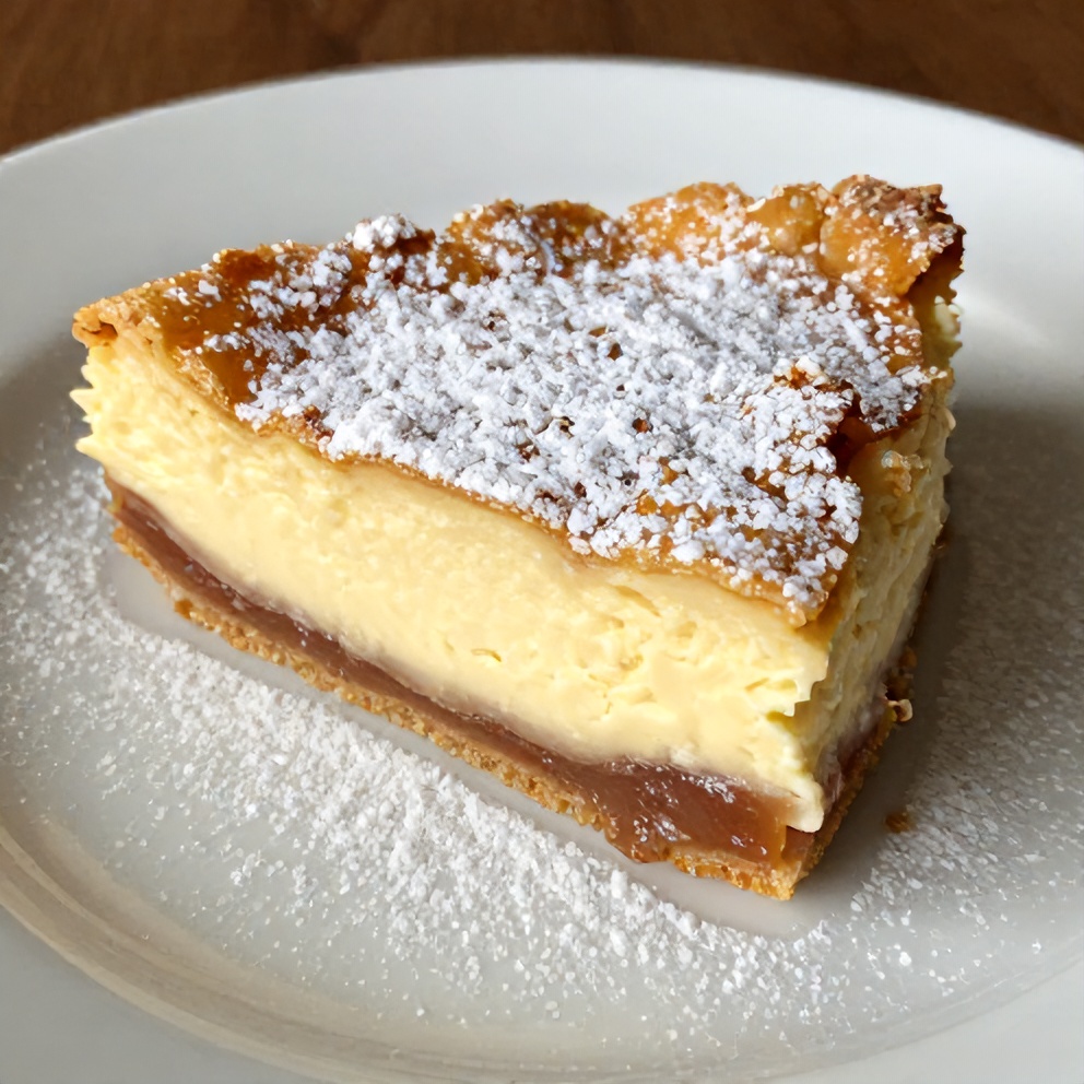 Easy Rhubarb Cream Cheese Bars plated with powdered sugar