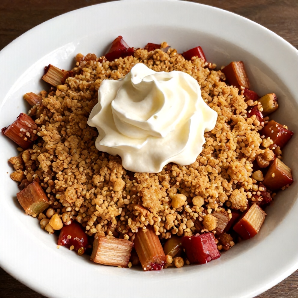 Perfectly Baked Rhubarb Crisp with Whipped Cream
