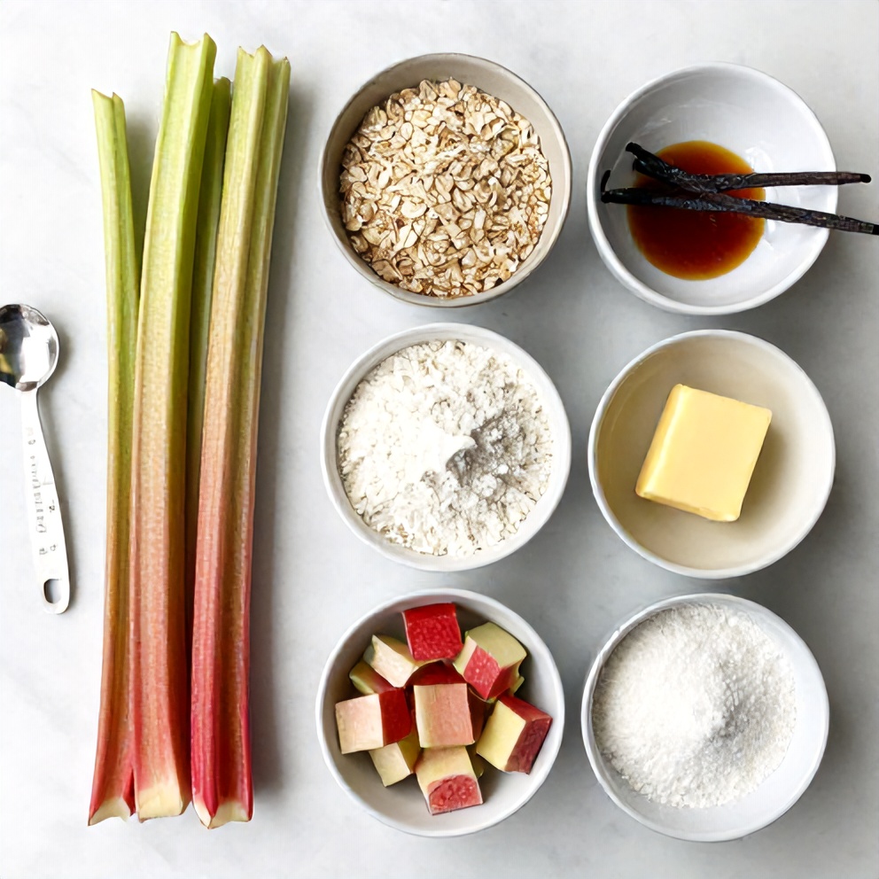 Rhubarb Crisp Ingredients Flat Lay