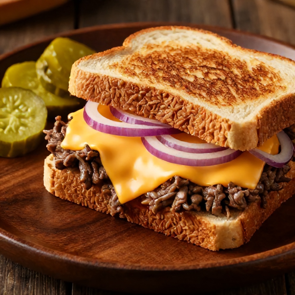 Finished Easy Slow Cooker Beef and Cheddar Sandwiches ready to serve