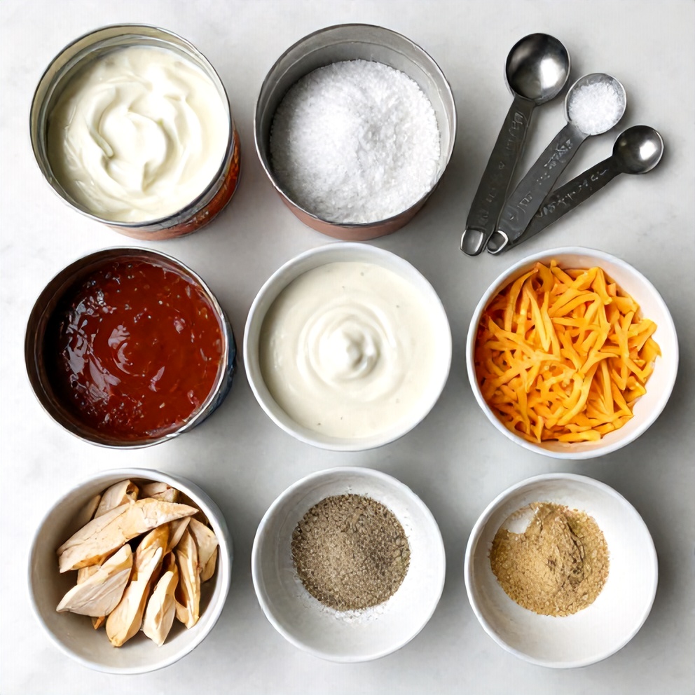 Raw ingredients for Slow Cooker Buffalo Chicken Dip