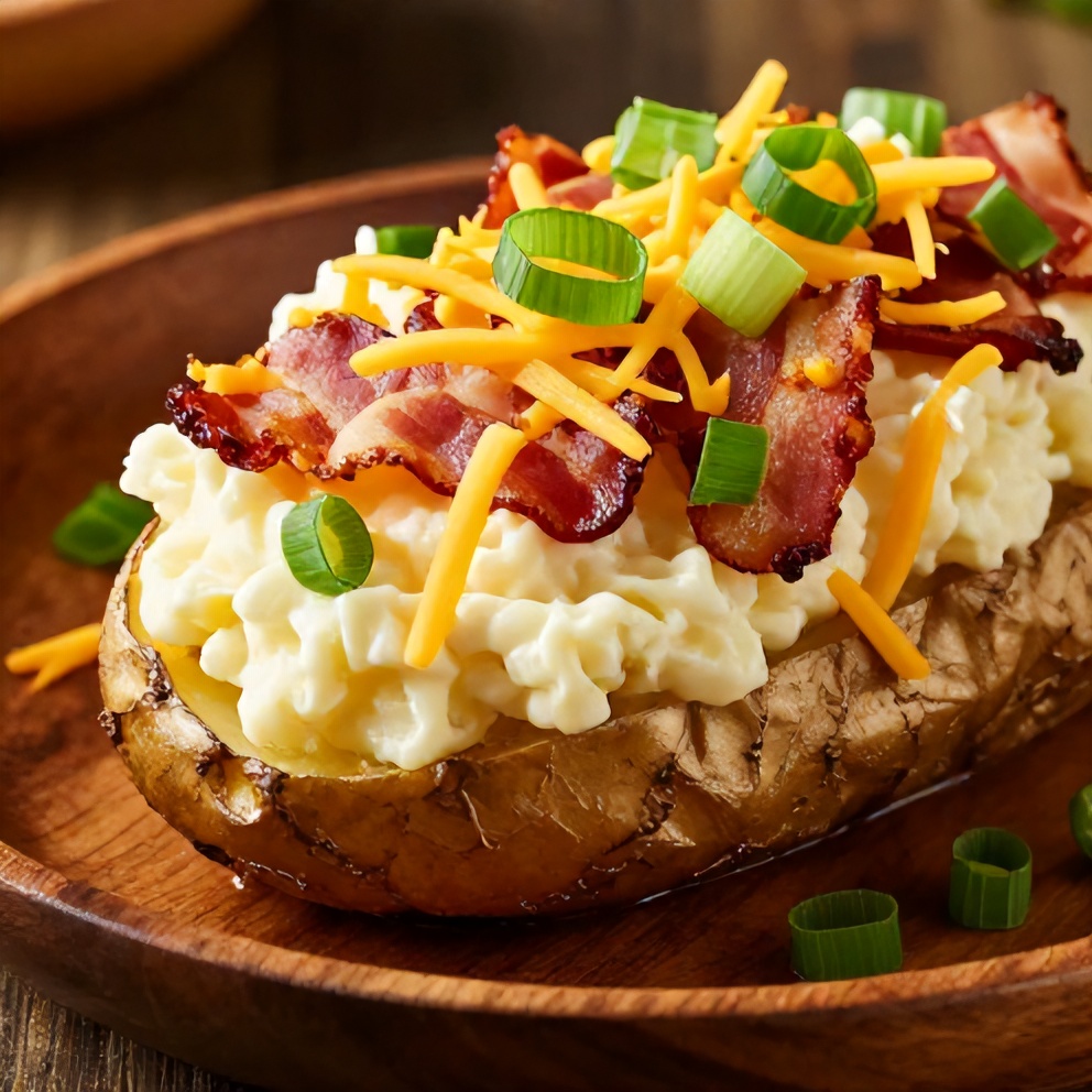 Plated Slow Cooker Loaded Baked Potatoes