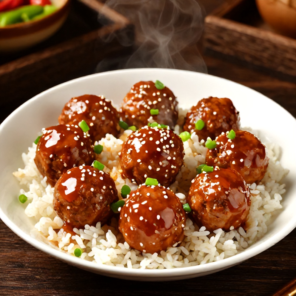 Plated Sweet and Sour Meatballs