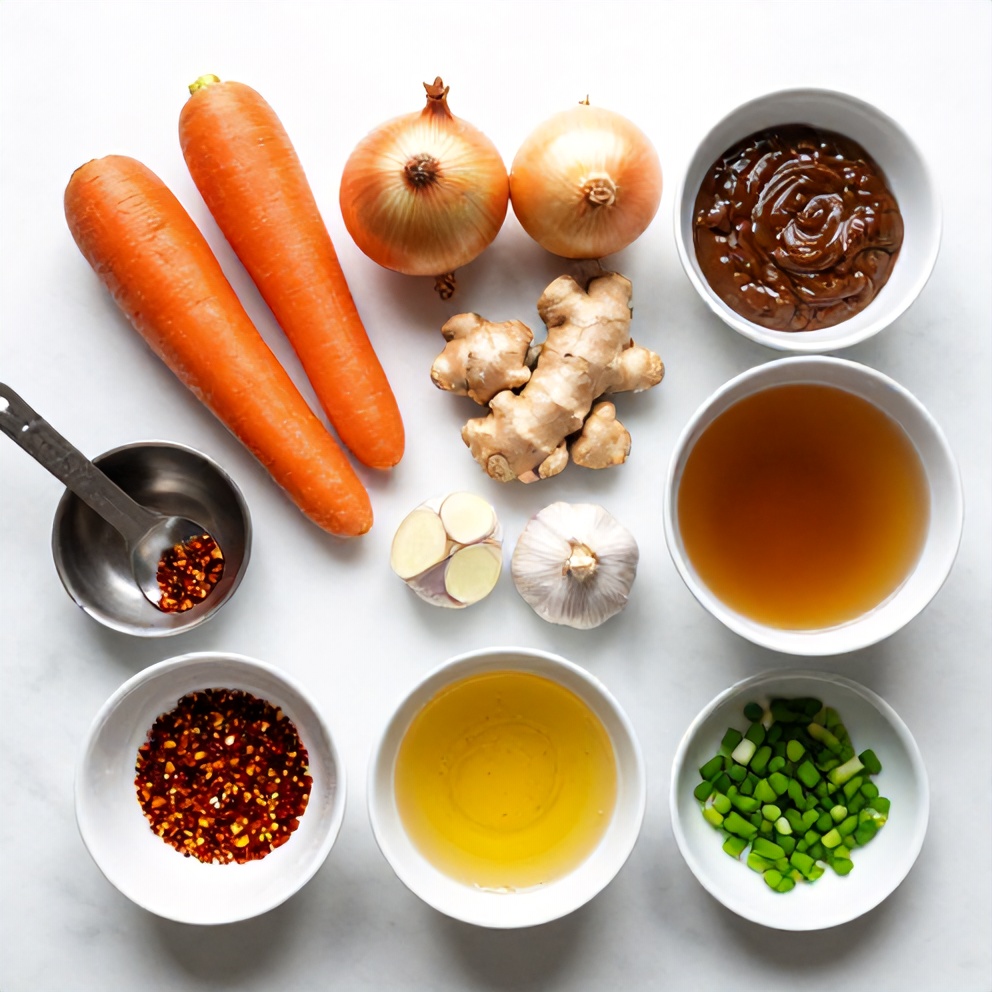 Raw ingredients for Spicy Miso Carrot Soup