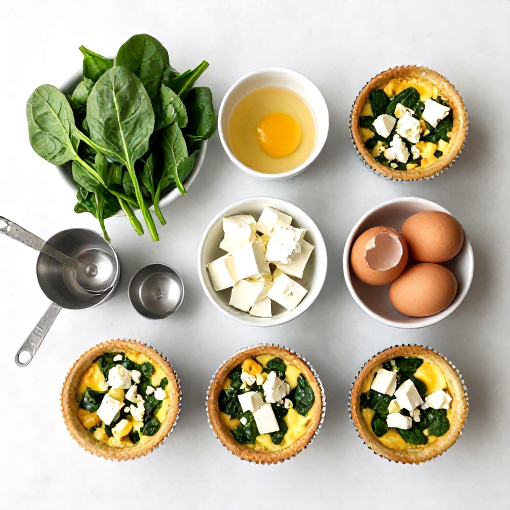 Raw ingredients for spinach and feta egg muffins