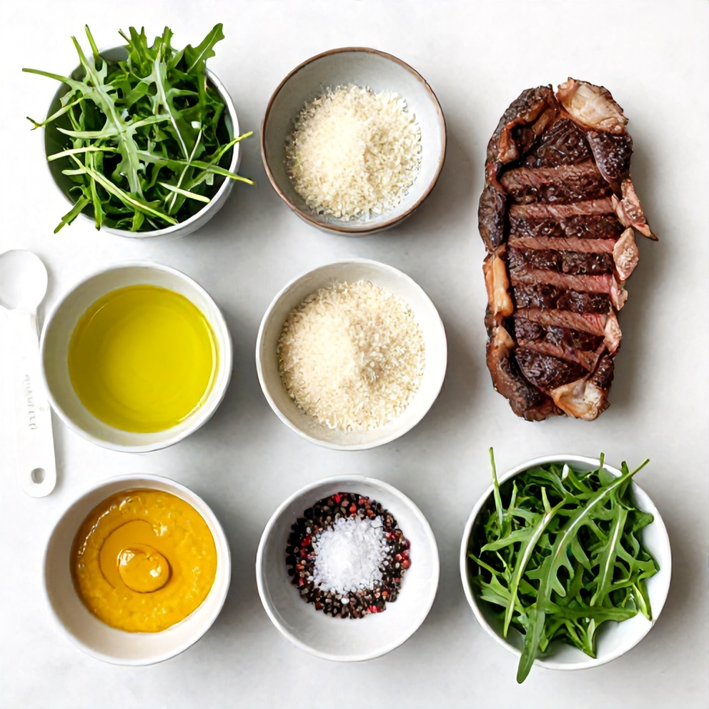 Raw ingredients for easy steak and arugula salad