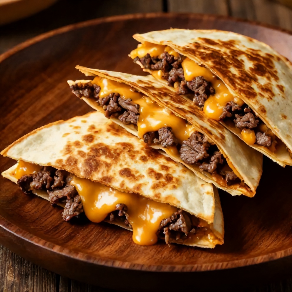A perfect serving of Steak Cheese Quesadillas on a plate
